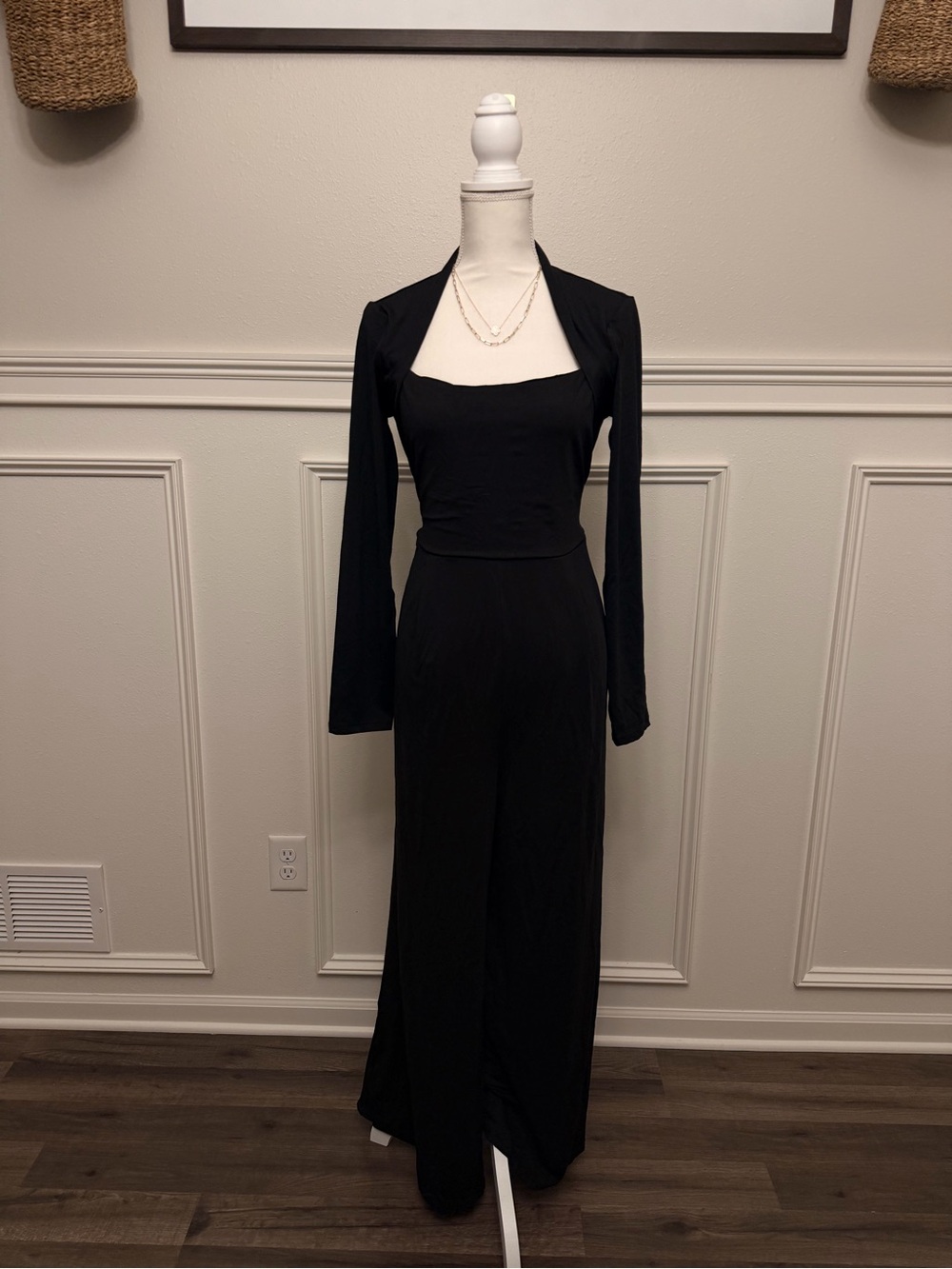 HALARA Black Square-Neck Wide-Leg Jumpsuit with Bolero Shrug